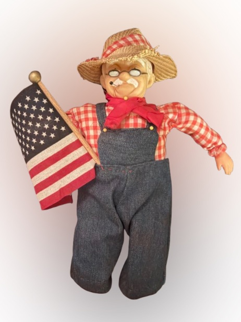 Patriotic Farm Grandpa Doll - pin cushion made out of bottle